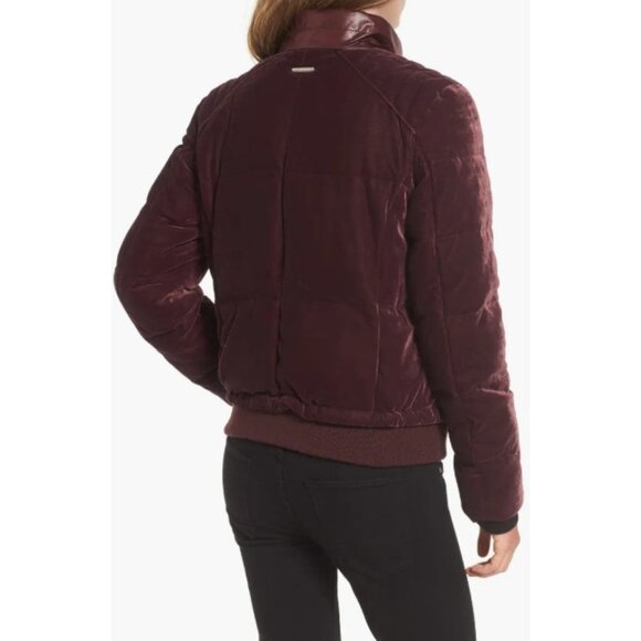 Marc New York Vita Bomber jacket Down & Feather Fill Velvet Burgundy SZ L NEW - Picture 2 of 6